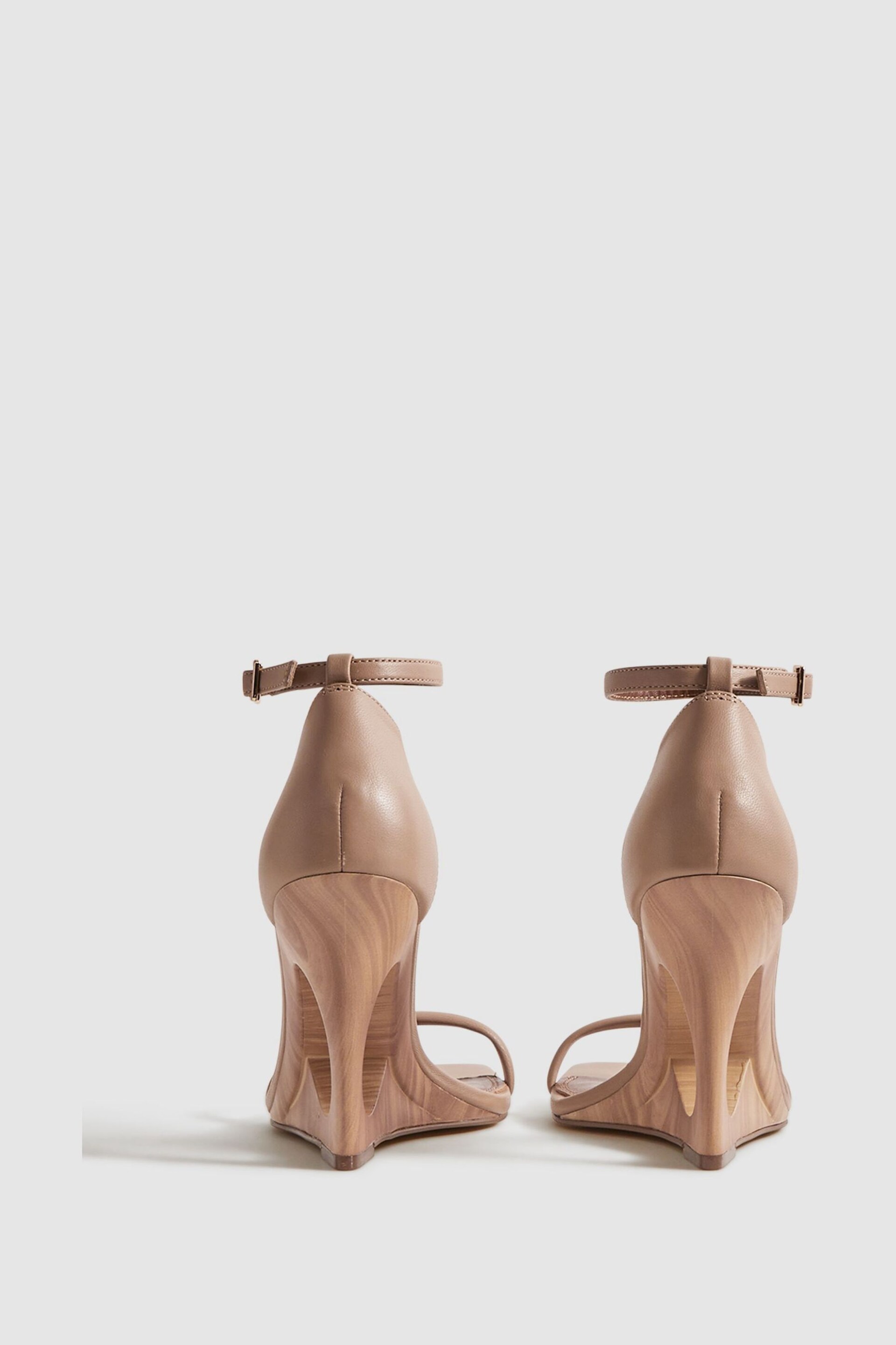 Reiss Nude Cora Leather Strappy Wedge Heels - Image 4 of 5