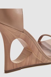 Reiss Nude Cora Leather Strappy Wedge Heels - Image 5 of 5