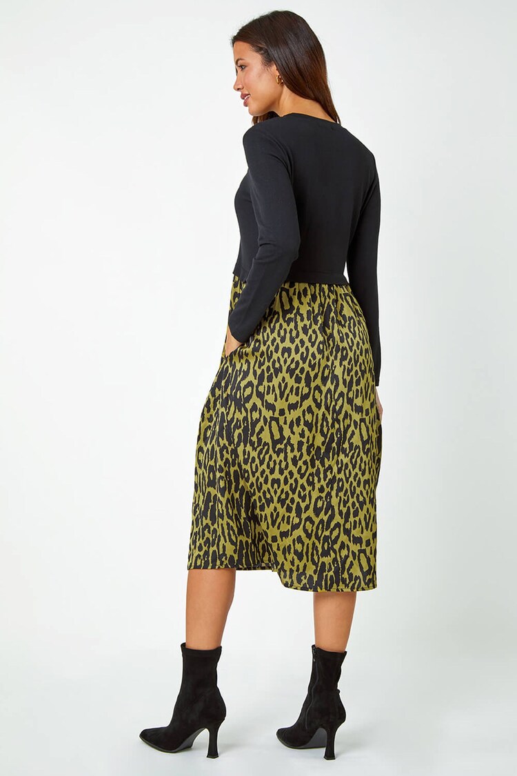 Roman Black Contrast Animal Print Knitted Midi Dress - Image 2 of 5