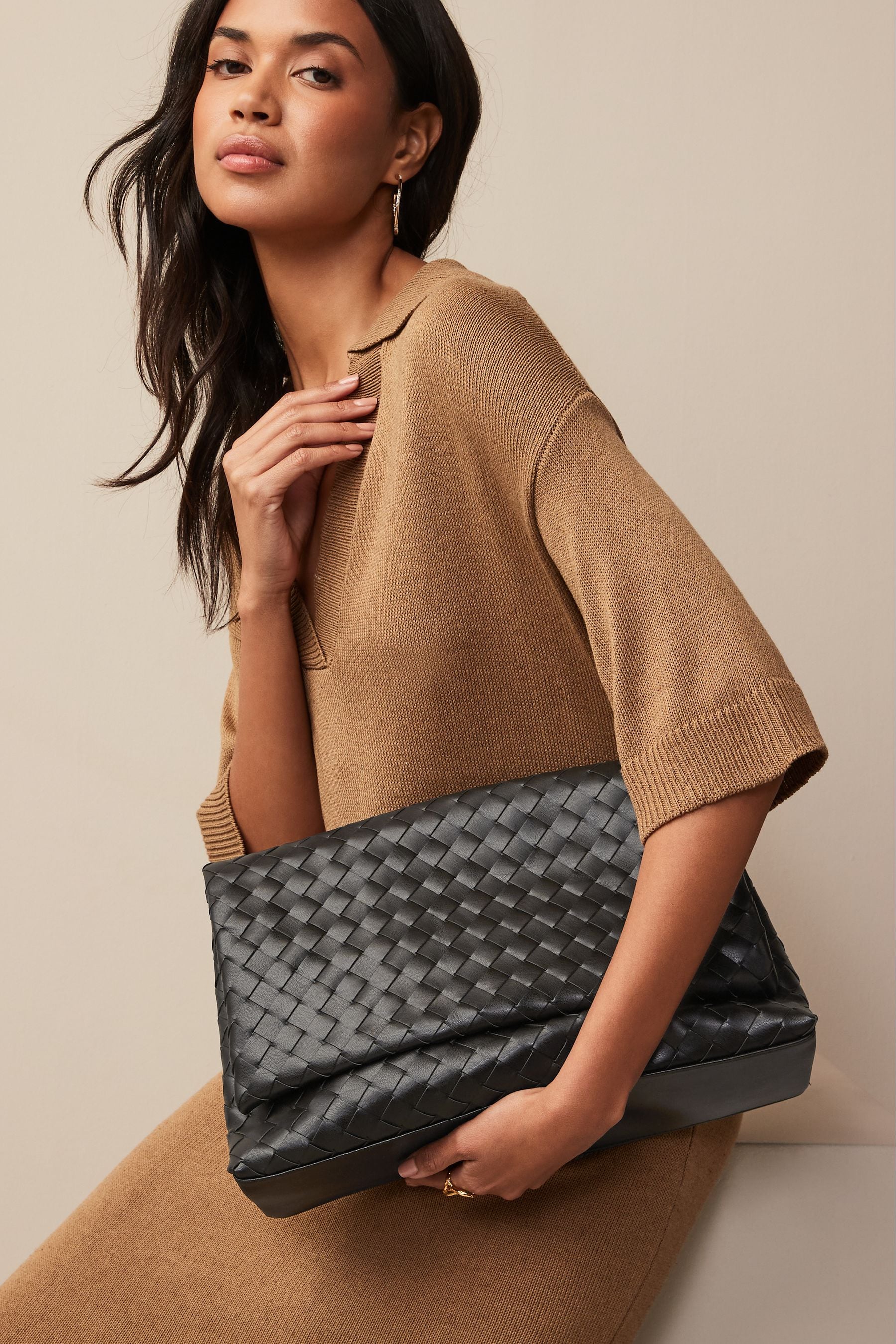Black Weave Clutch Bag