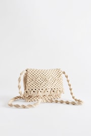 White Macramé Crochet Cross-Body Bag - Image 4 of 8