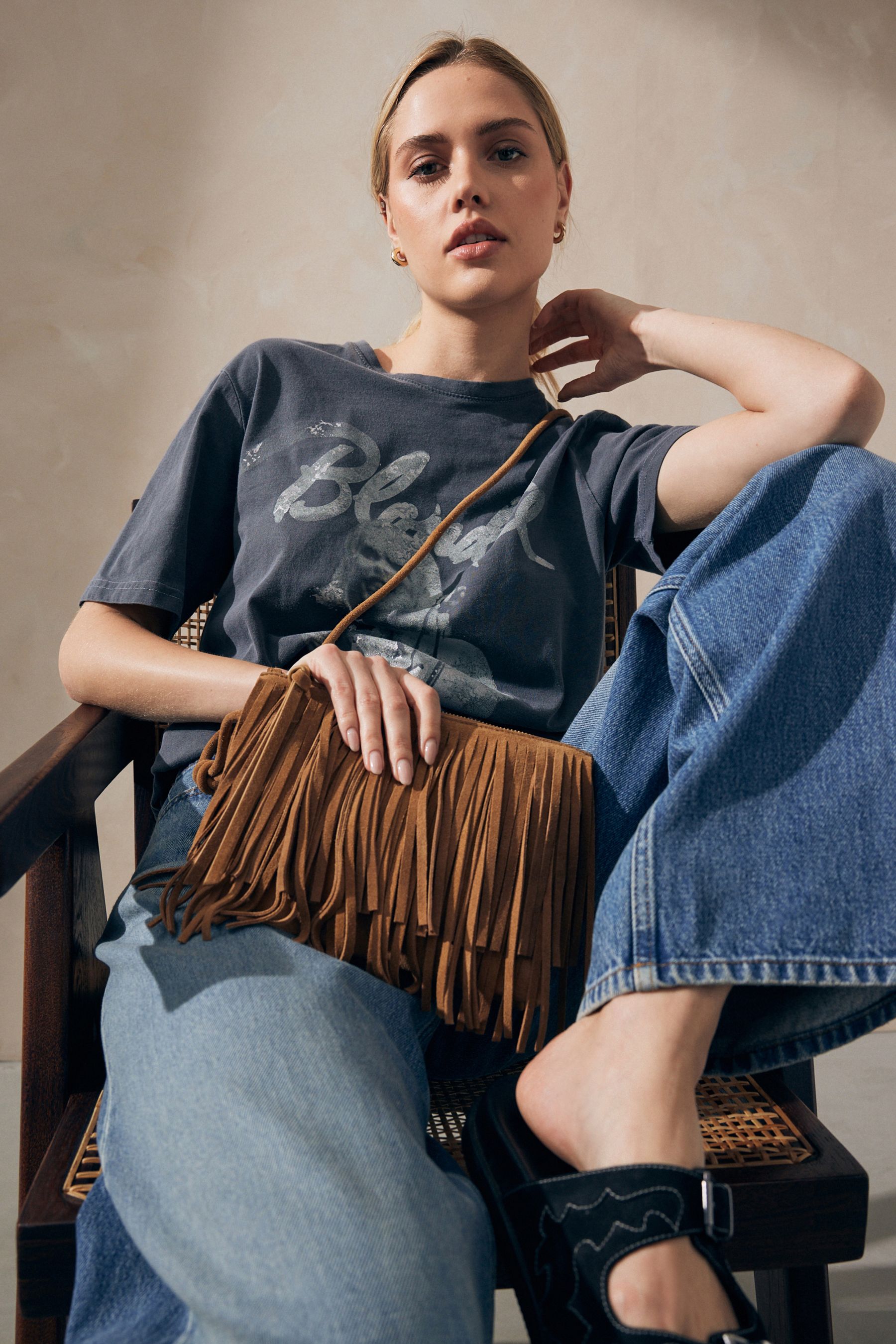 Buy Tan Brown Leather Fringe Western Cross Body Bag from the Next UK online shop