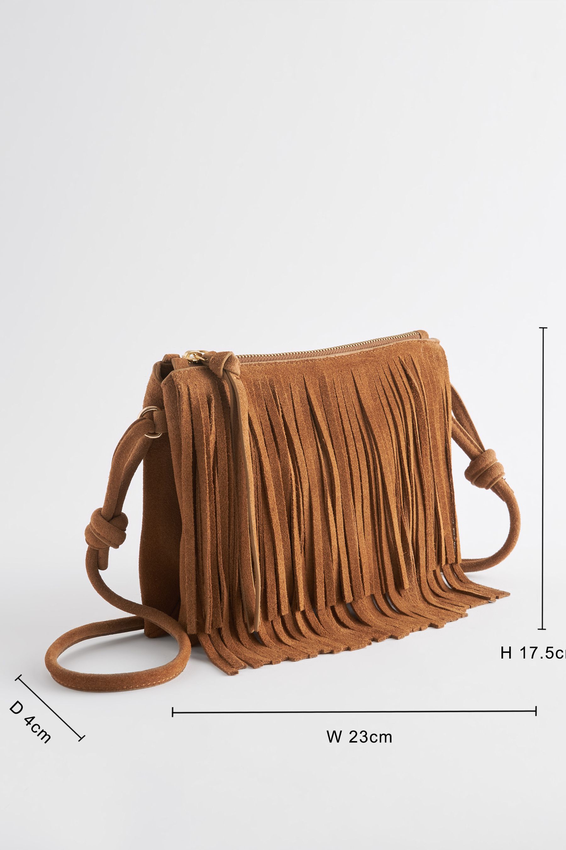 NEXT Tan Brown Leather Fringe Western Cross Body Bag ONE Womens
