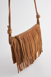 Tan Brown Leather Fringe Western Cross-Body Bag - Image 8 of 10