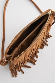 Tan Brown Leather Fringe Western Cross-Body Bag - Image 9 of 10