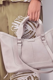 Bone Cream Leather Handheld Grab Bag - Image 4 of 11