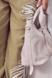 Bone Cream Leather Handheld Grab Bag - Image 5 of 11