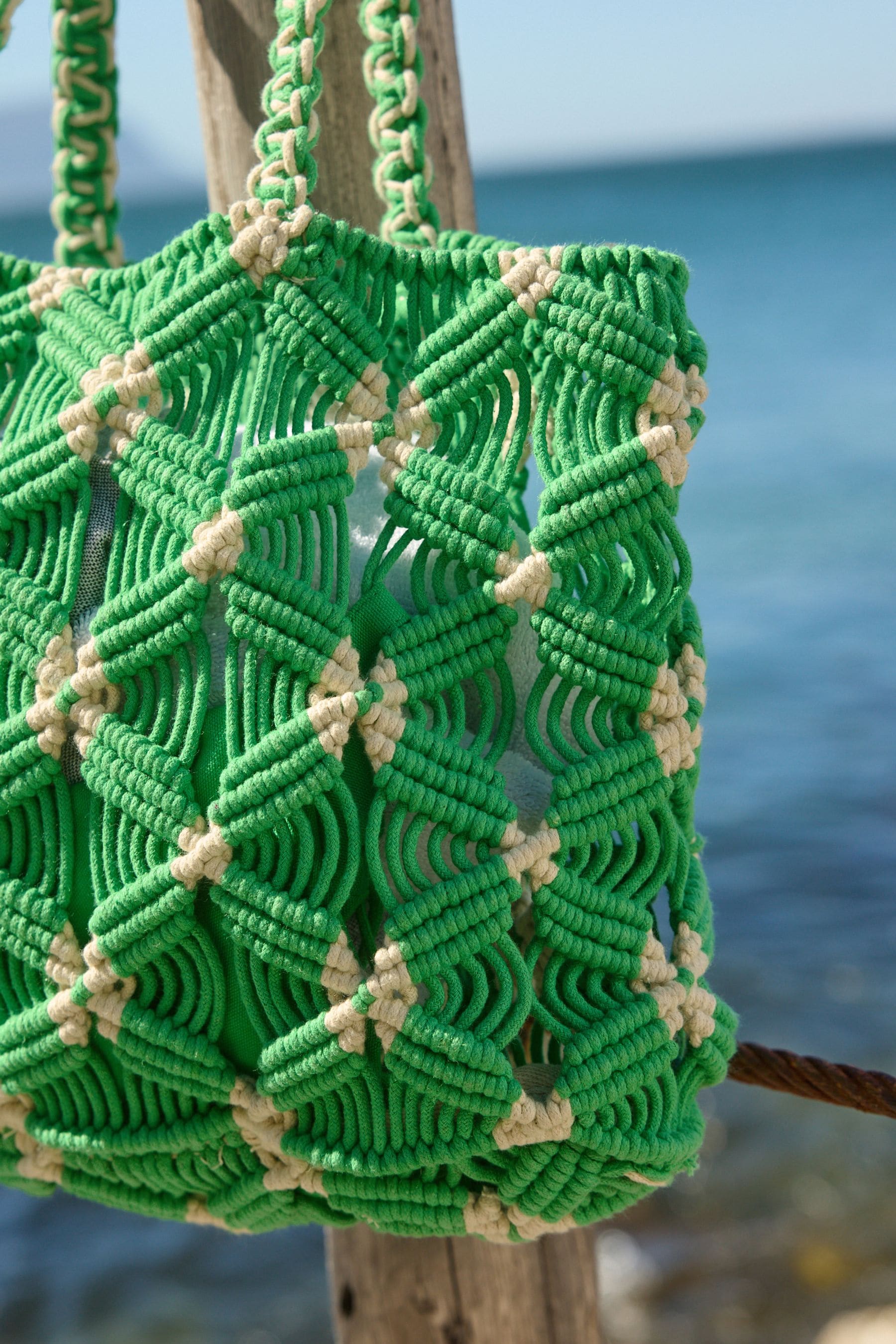 Buy Green Macrame Crochet Shopper Bag from Next Luxembourg