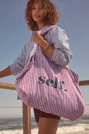 self. Pink Stripe Shopper Bag - Image 1 of 9
