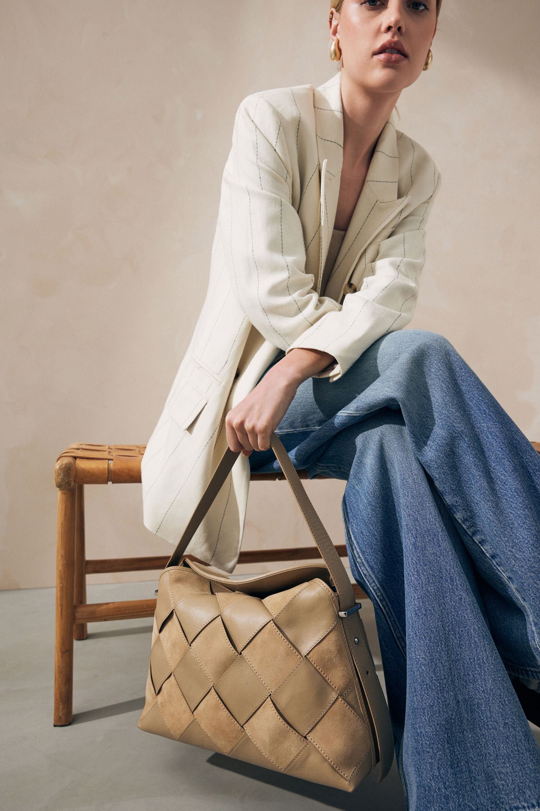 Buy Neutral Tan Leather Weave Shoulder Bag from Next Ireland
