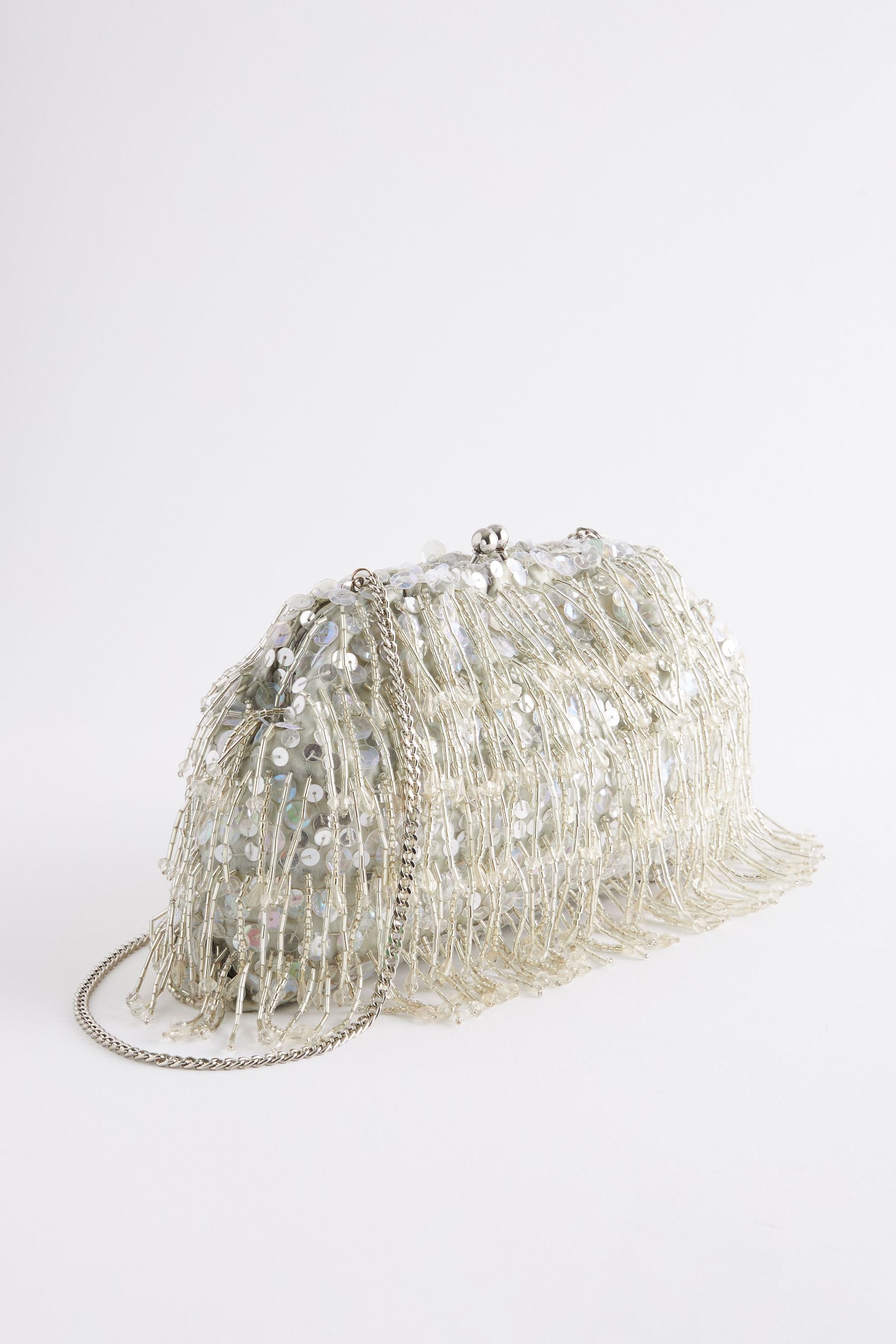 Silver beaded evening bag 2025