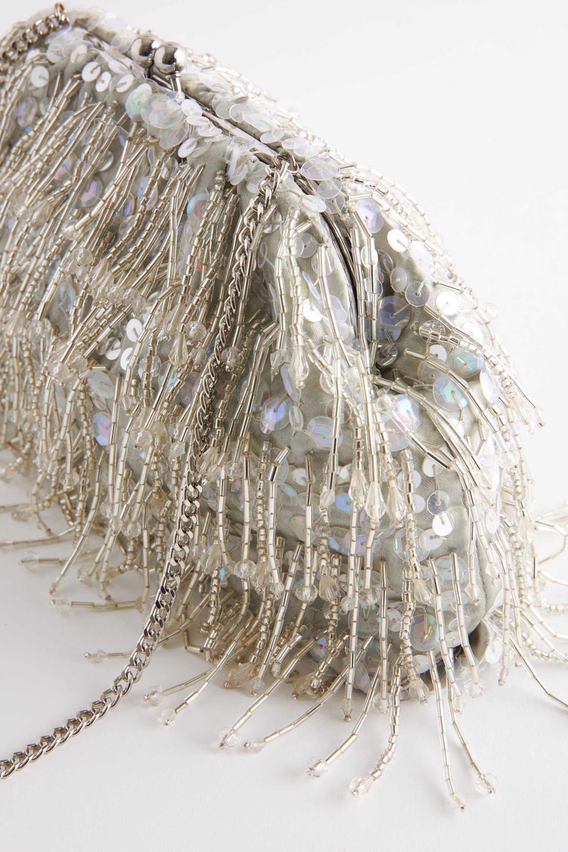 Silver Beaded Fringe Clutch Bag - Image 7 of 8