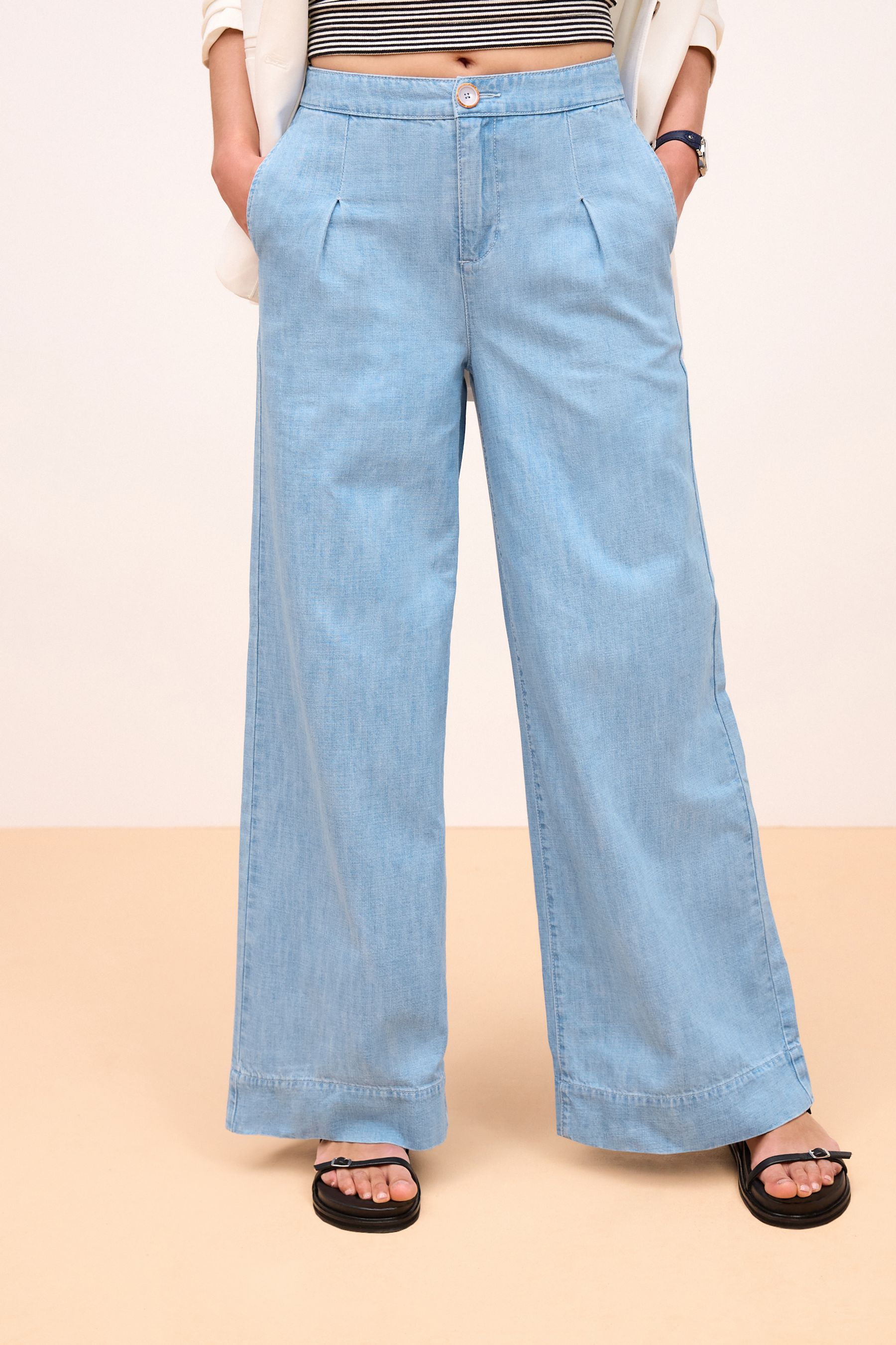 Buy Blue Lightweight Denim Wide Leg Jeans from the Next UK online shop