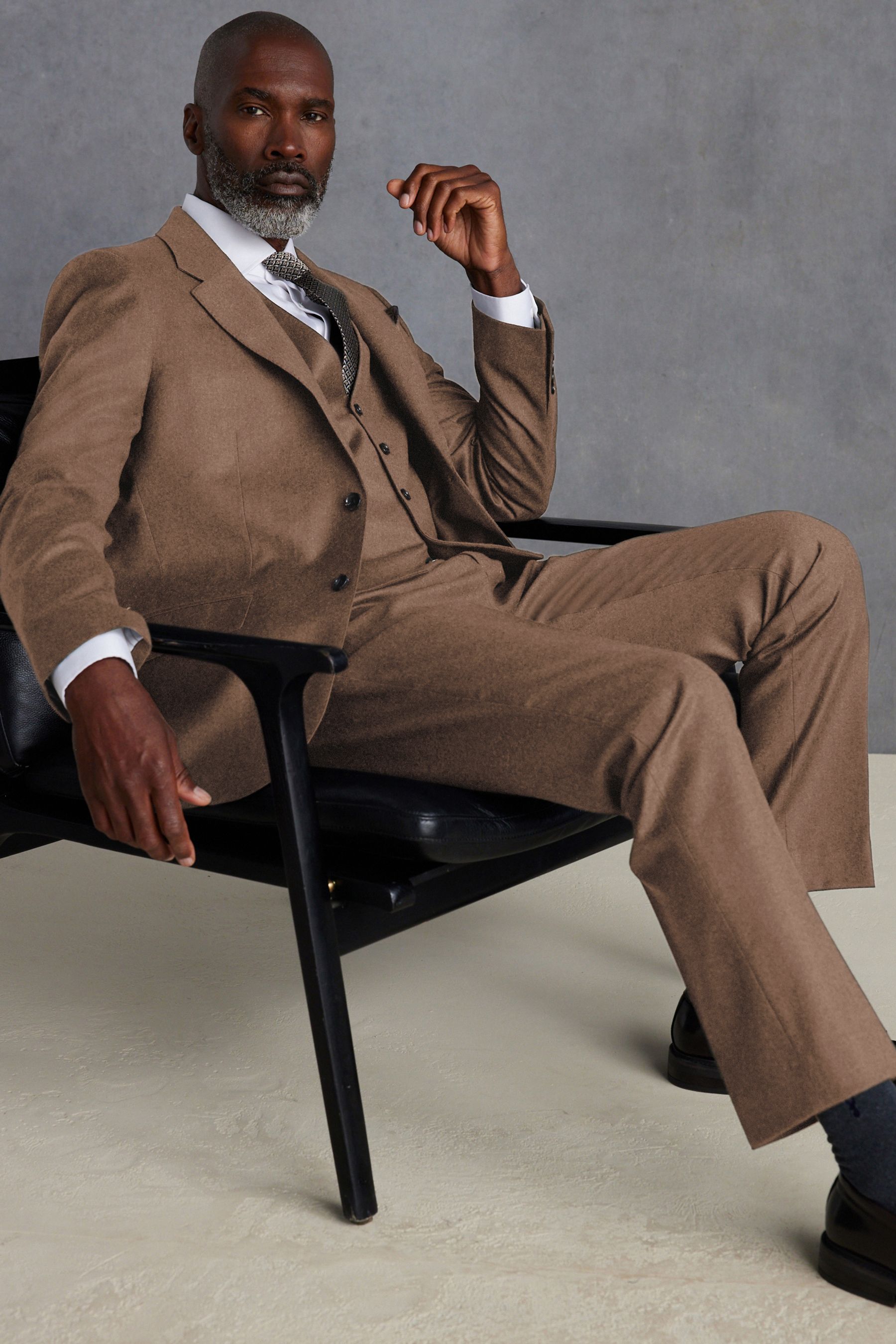 Buy Neutral Signature Zignone Flannel Suit Jacket from Next Oman