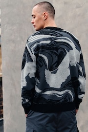 Black Relaxed EDIT Graphic Knitted Crew Sweater - Image 3 of 8