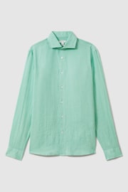 Reiss Bermuda Green Ruban Linen Button-Through Shirt - Image 2 of 6