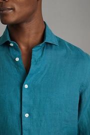 Reiss Teal Blue Ruban Linen Button-Through Shirt - Image 4 of 6