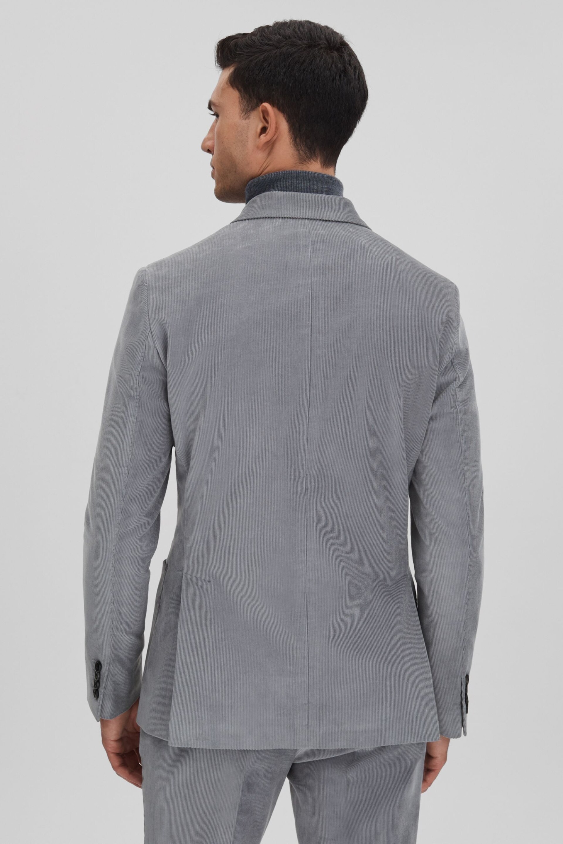 Reiss Ice Blue Kempton Slim Fit Corduroy Double Breasted Blazer - Image 5 of 9