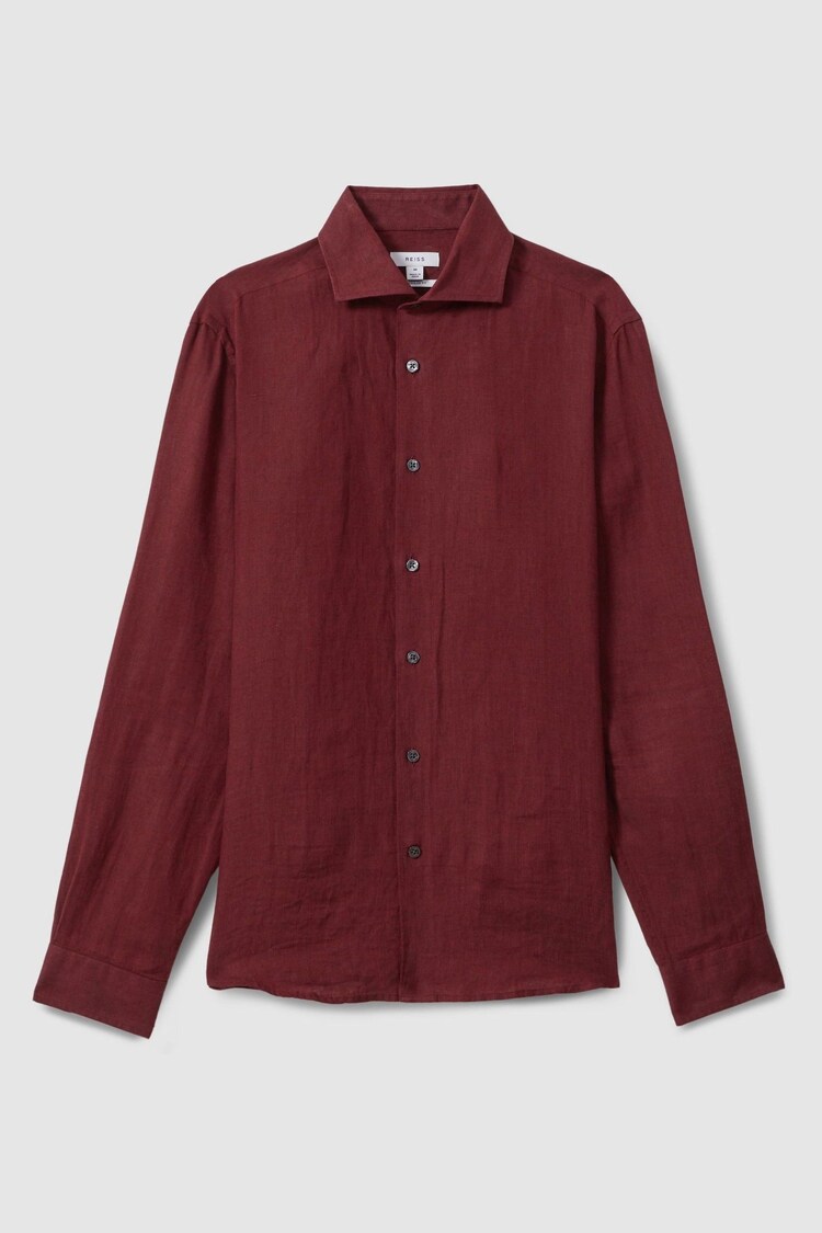 Reiss Pecan Brown Ruban Linen Button-Through Shirt - Image 2 of 6