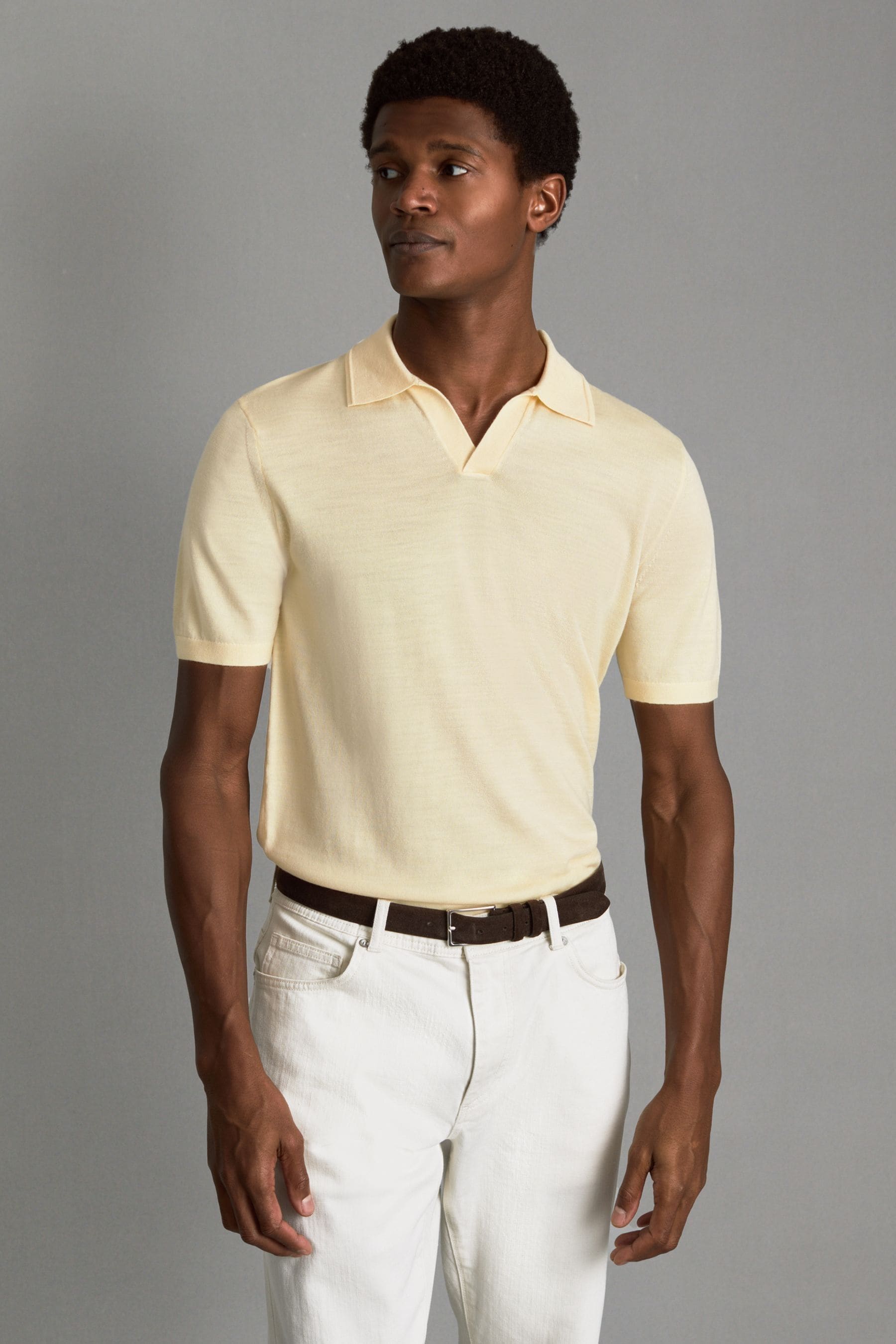 Buy Reiss Buttermilk Yellow Duchie Merino Wool Open Collar Polo Shirt from Next Kuwait