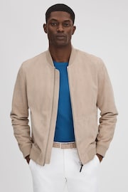 Reiss Stone Dilan Suede Zip-Through Bomber Jacket - Image 1 of 7