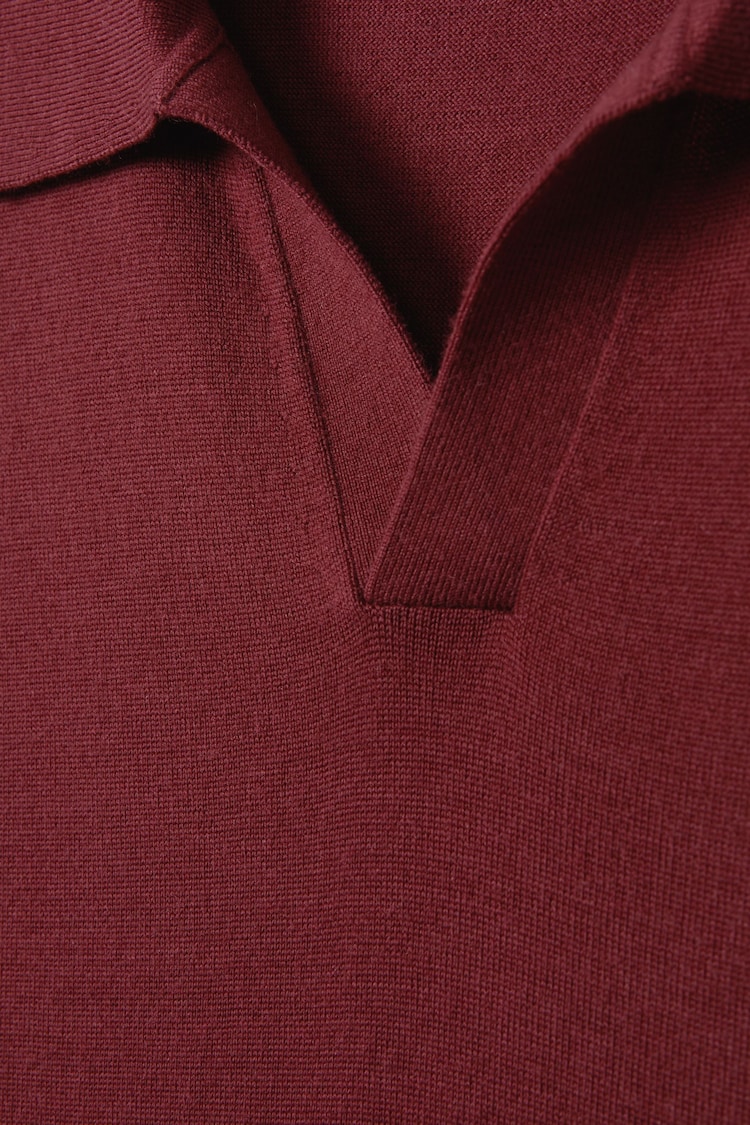 Reiss Brick Red Duchie Merino Wool Open Collar Polo Shirt - Image 6 of 6