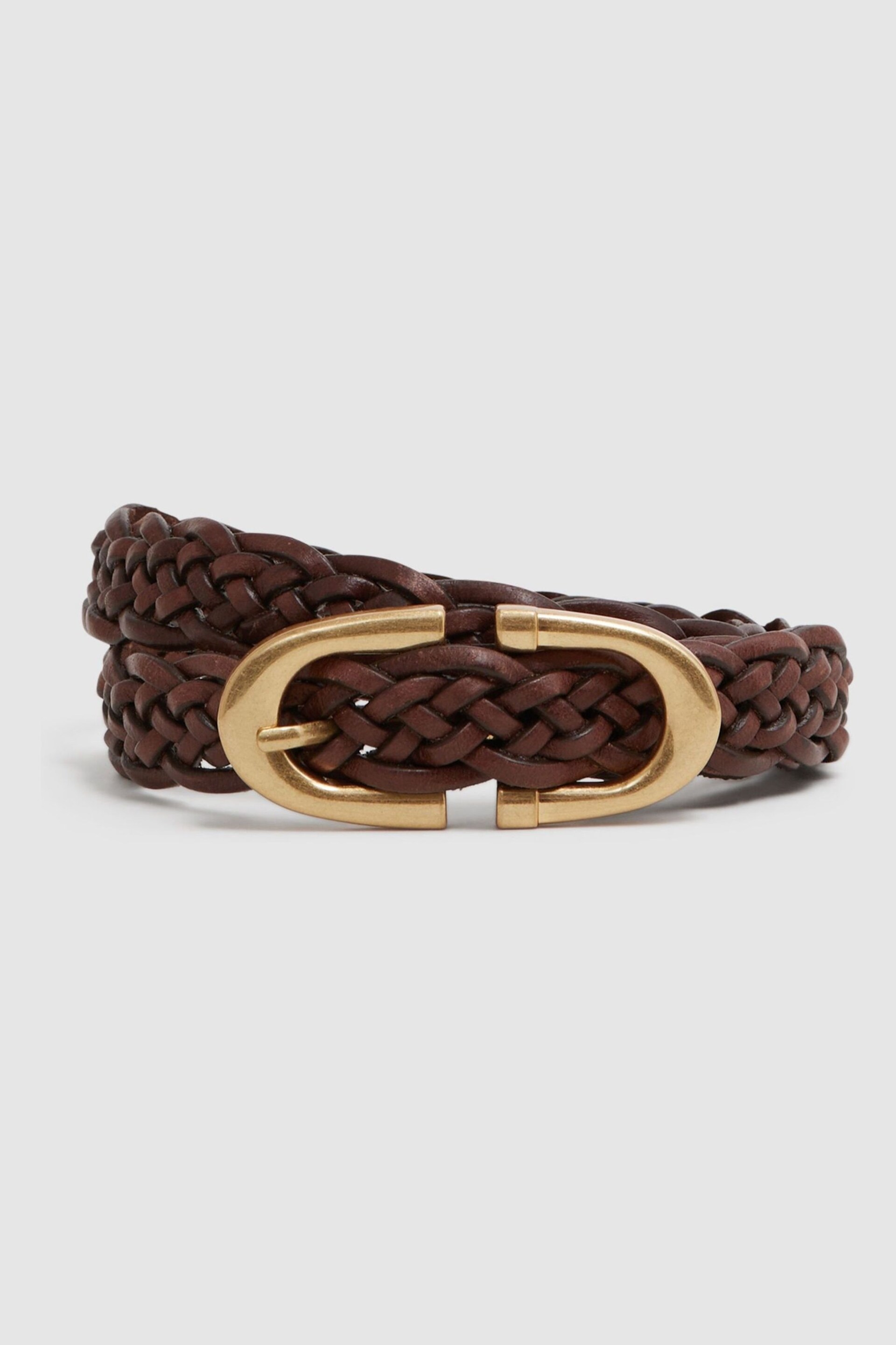 Reiss Tan Bailey Woven Leather Horseshoe Belt - Image 1 of 4