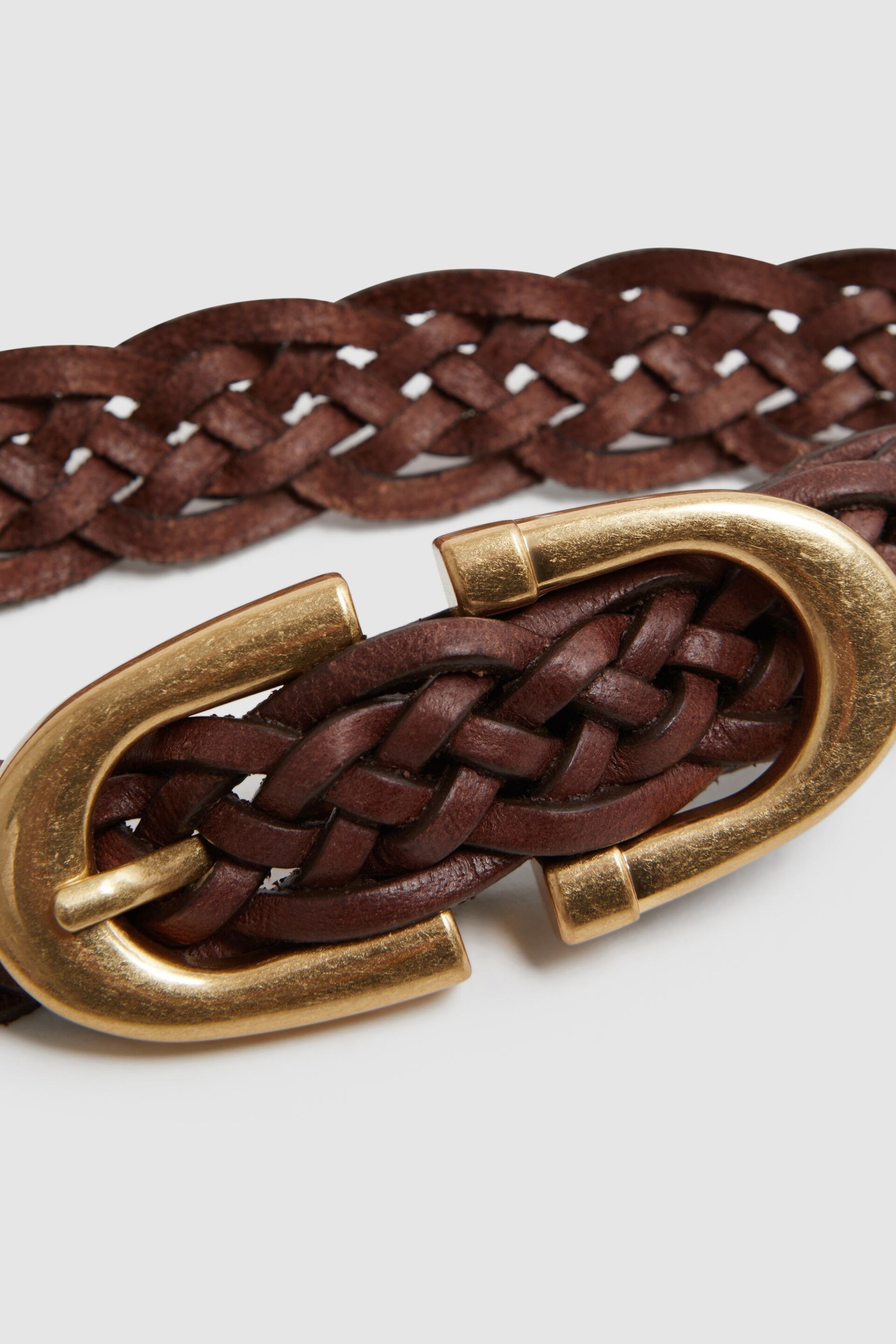 Reiss Tan Bailey Woven Leather Horseshoe Belt - Image 4 of 4