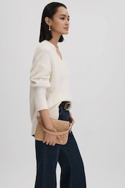 Reiss Tan Brompton Leather Raffia Pouch Bag - Image 3 of 6