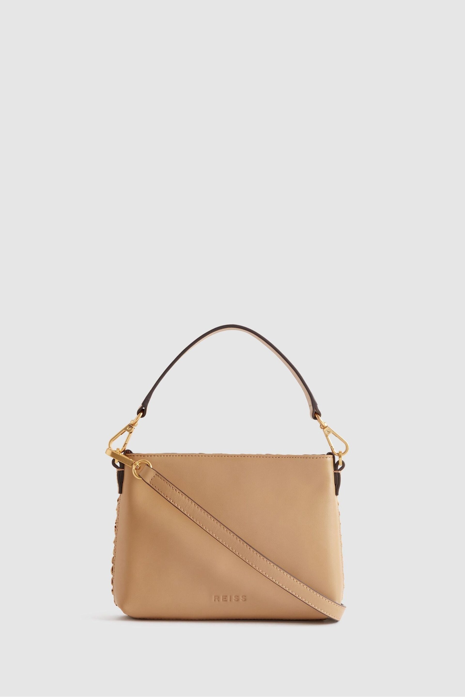 Reiss Tan Brompton Leather Raffia Pouch Bag - Image 5 of 6