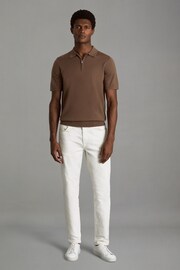 Reiss Pecan Brown Maxwell Merino Wool Half-Zip Polo Shirt - Image 3 of 7