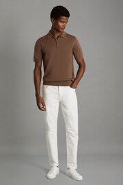 Reiss Pecan Brown Maxwell Merino Wool Half-Zip Polo Shirt - Image 6 of 7