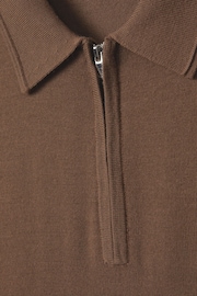 Reiss Pecan Brown Maxwell Merino Wool Half-Zip Polo Shirt - Image 7 of 7