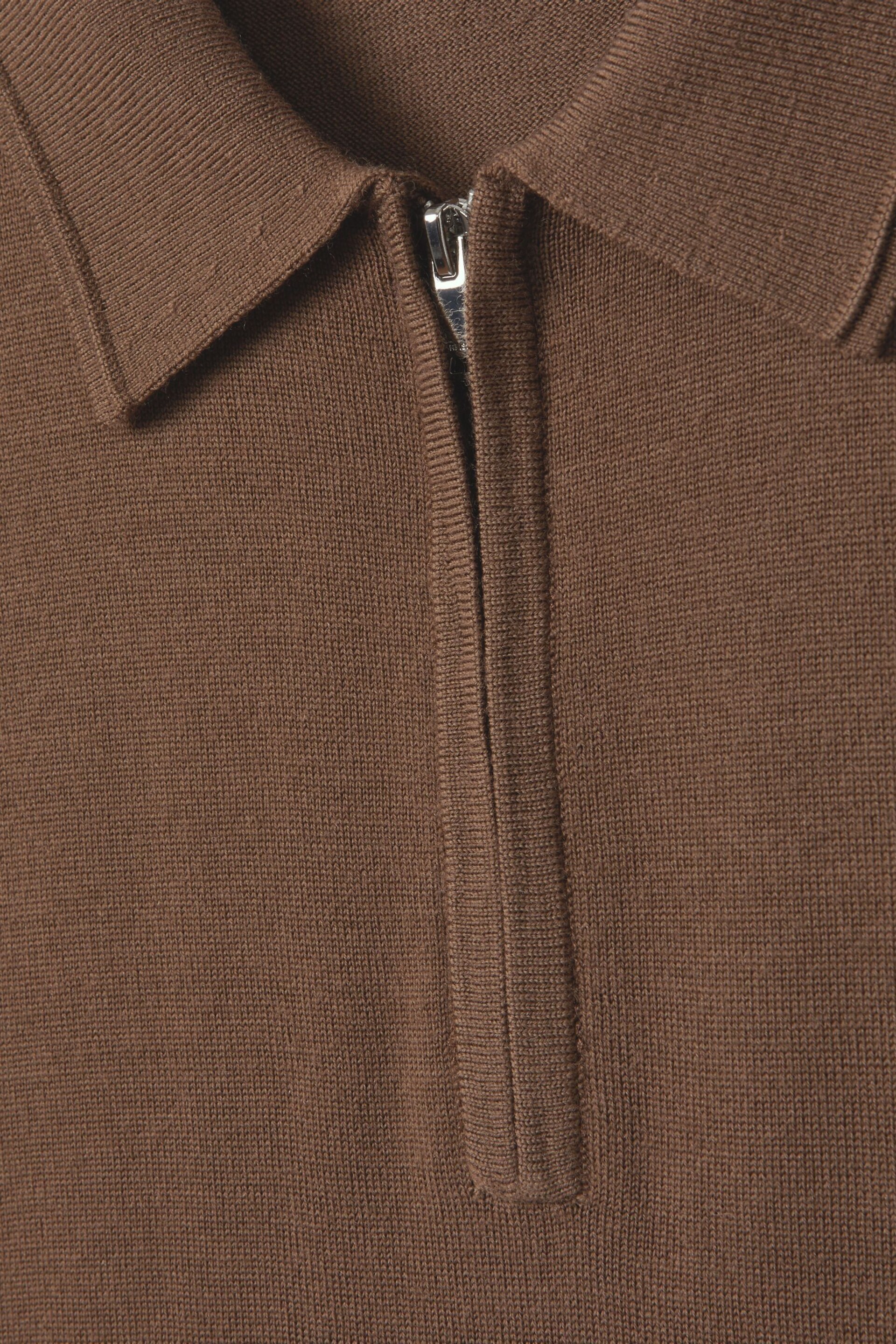 Reiss Pecan Brown Maxwell Merino Wool Half-Zip Polo Shirt - Image 7 of 7