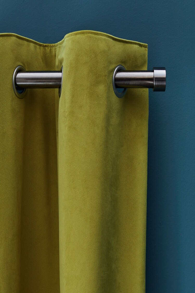 Lime Green Matte Velvet Blackout/Thermal Eyelet Curtains - Image 6 of 8