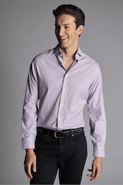 Cămașă stretch din twill Charles Tyrwhitt Verificare fără călcare Slim Fit mov - Image 1 of 5