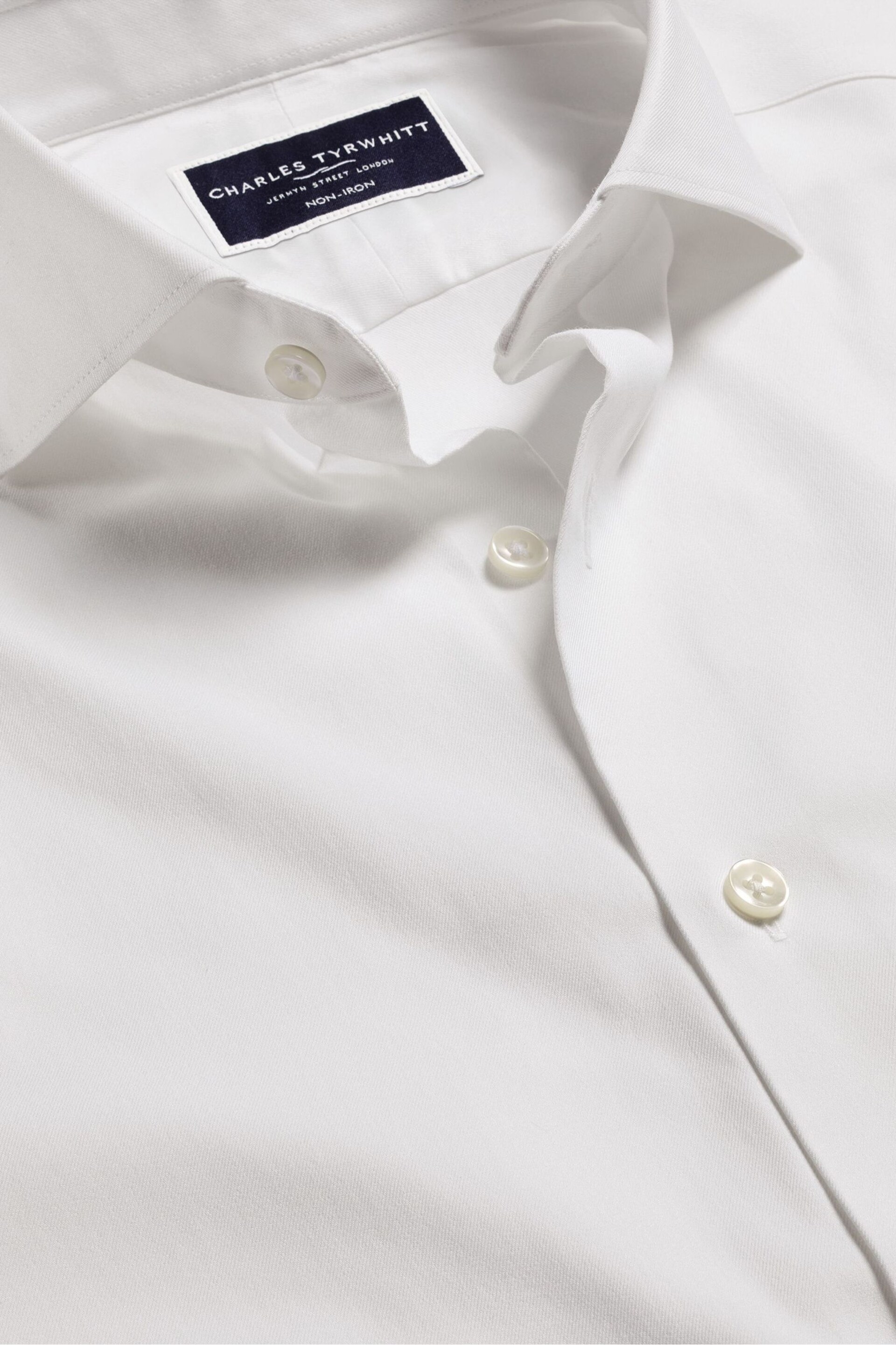 Charles Tyrwhitt White Slim Fit Non-Iron Stretch Twill Shirt - Image 5 of 6
