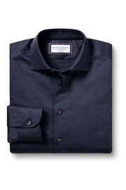 Charles Tyrwhitt Blue Denim Non-iron Diamond Stretch Texture Slim Fit Shirt - Image 4 of 5