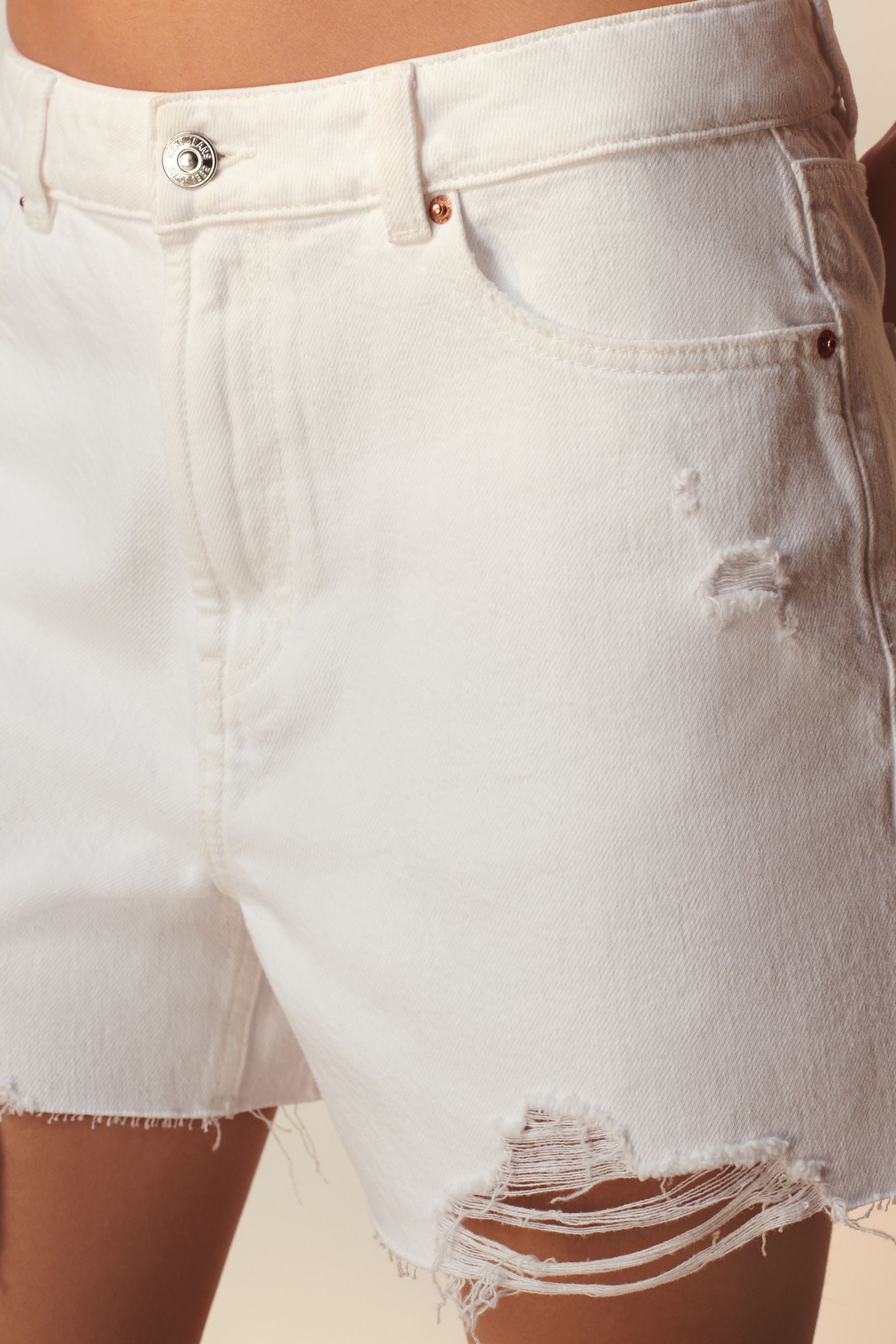 White 100 Cotton Ripped Denim Shorts