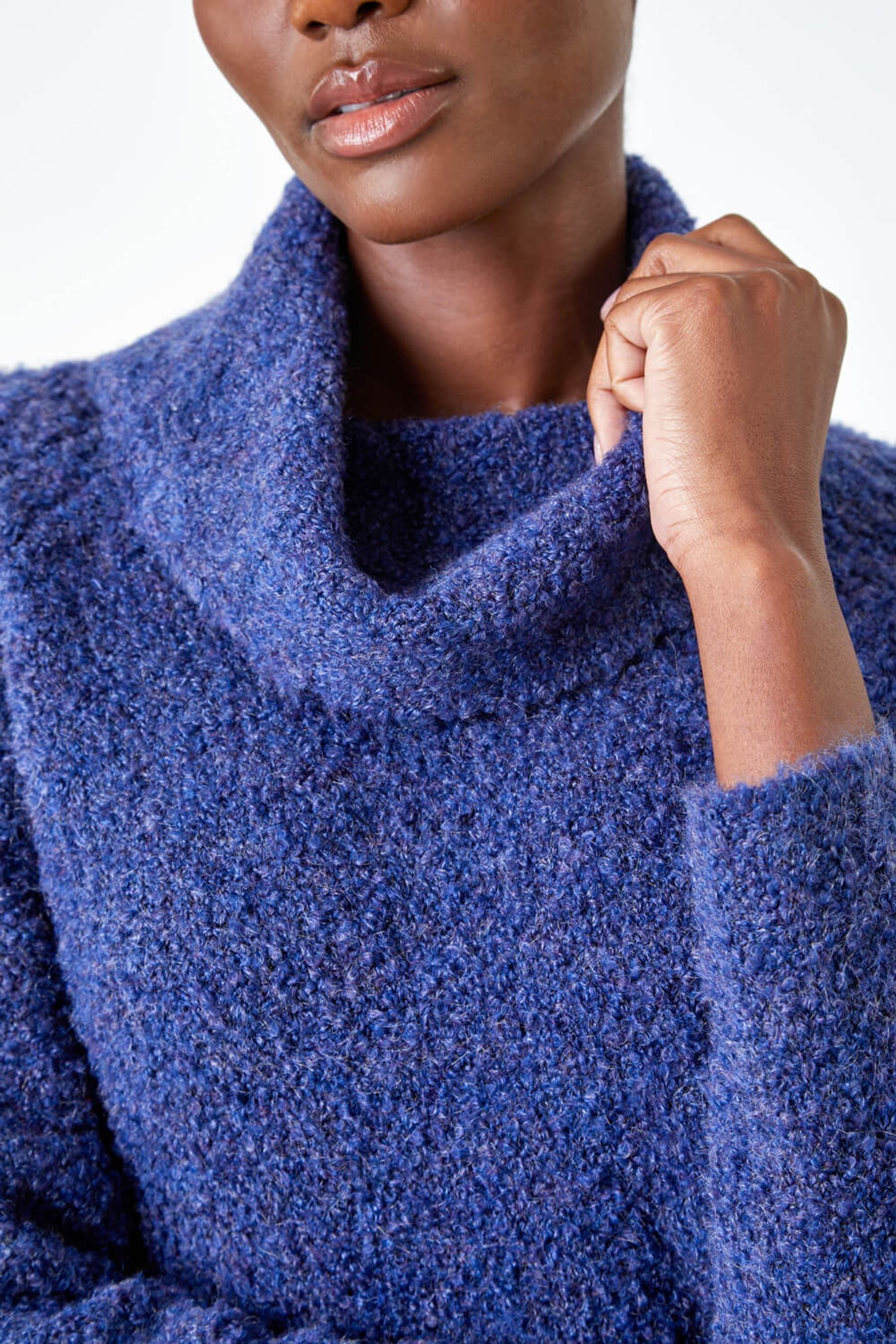 Roman Blue Fluffy Cowl Neck Jumper