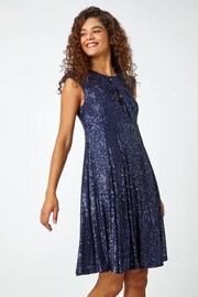 Roman Blue Sequin Twist Front Stretch Dress - Image 1 of 5