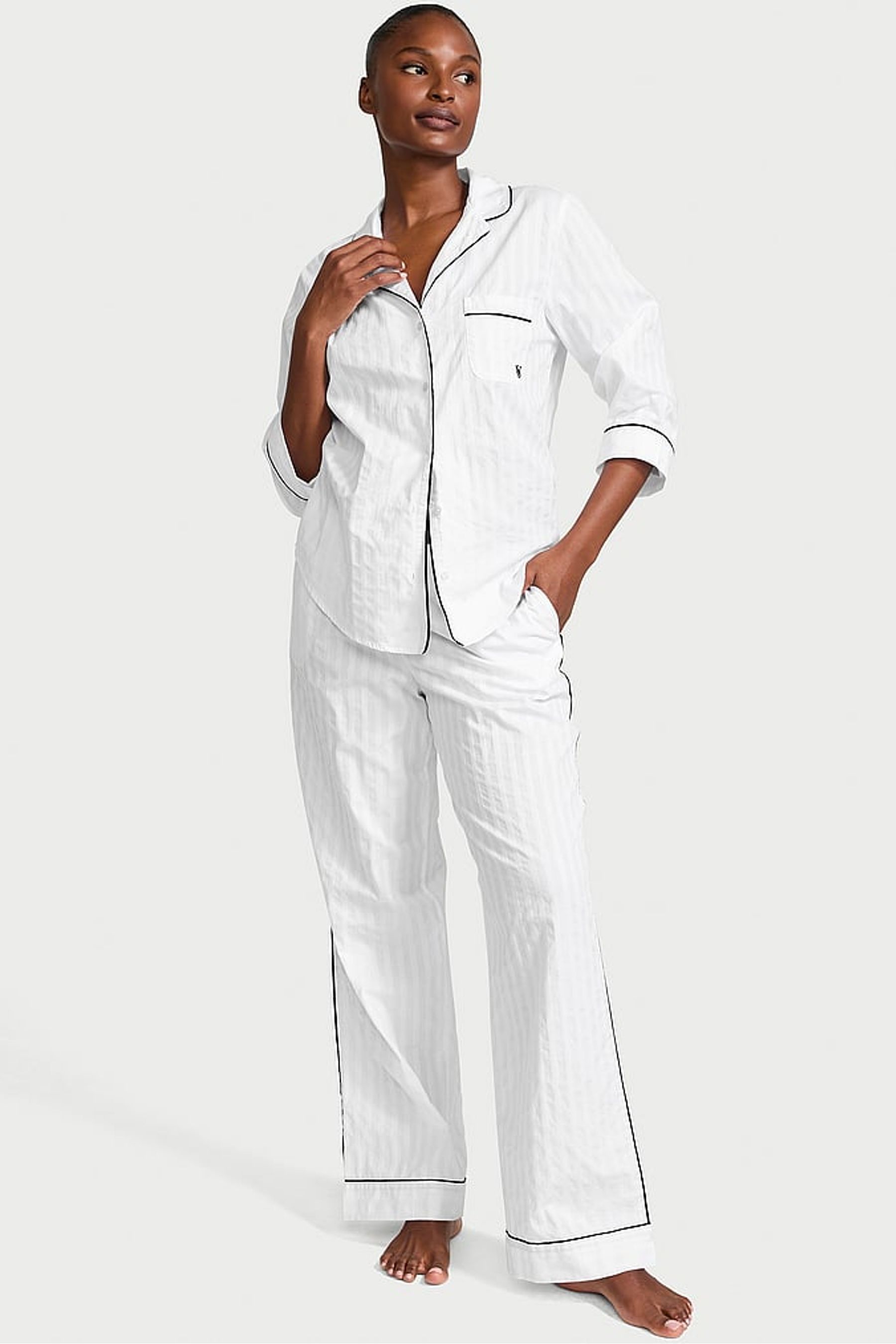 Buy Victoria s Secret White Stripe Cotton Long Pyjama Set from the Next UK online shop