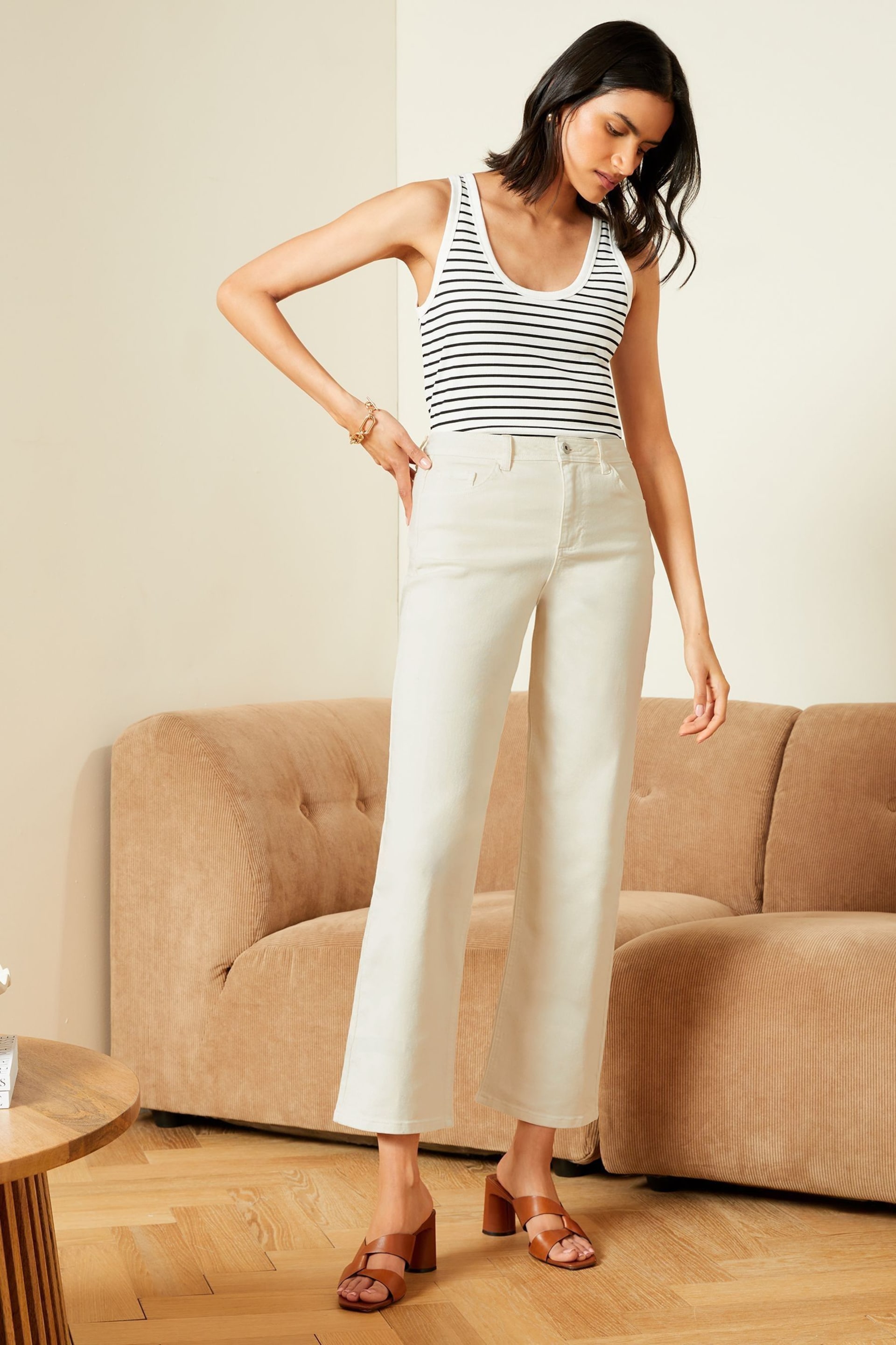 Love & Roses Ivory White High Waist Crop Wide Leg Jeans - Image 3 of 4