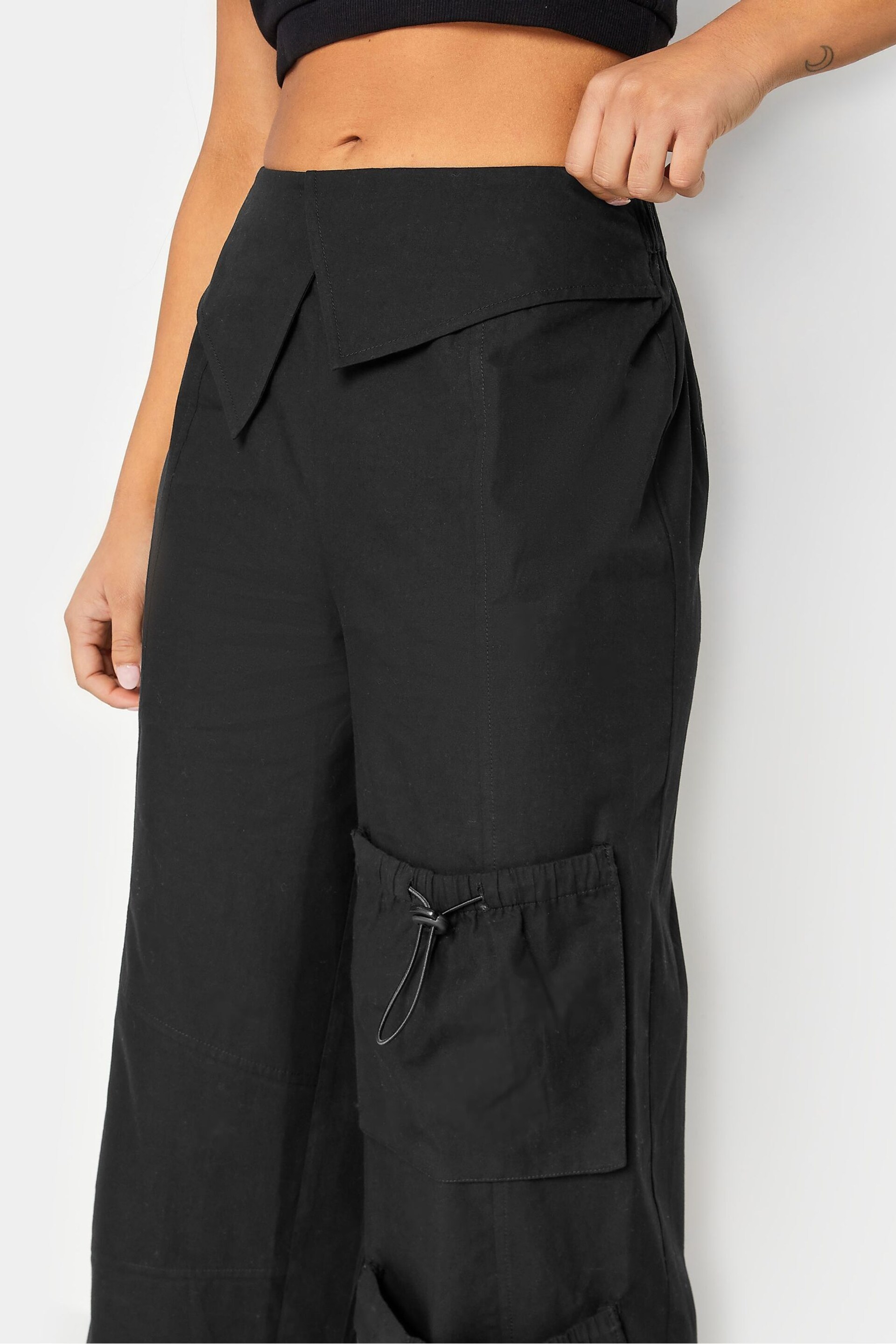 PixieGirl Petite Black Fold Over Cargo Trousers - Image 5 of 5