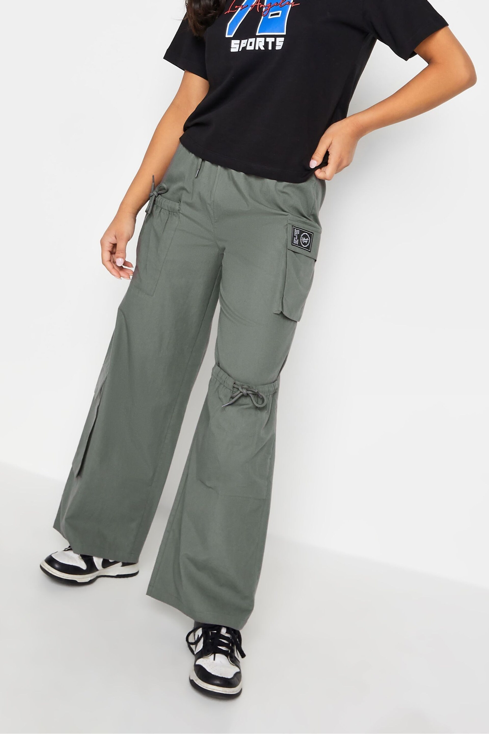 PixieGirl Petite Grey Pocket Detail Label Cargo Trousers - Image 1 of 9