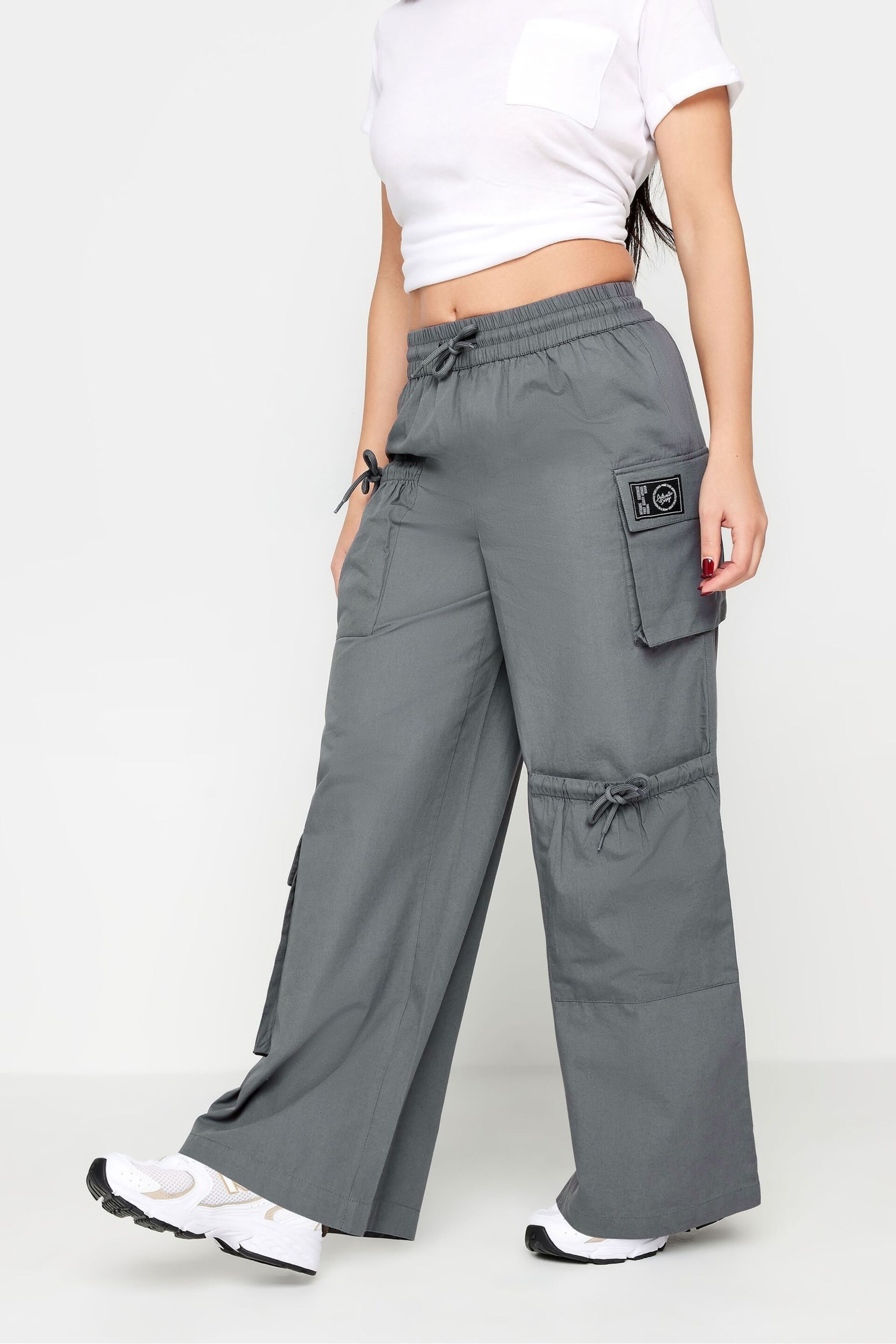 PixieGirl Petite Grey Pocket Detail Label Cargo Trousers - Image 6 of 9