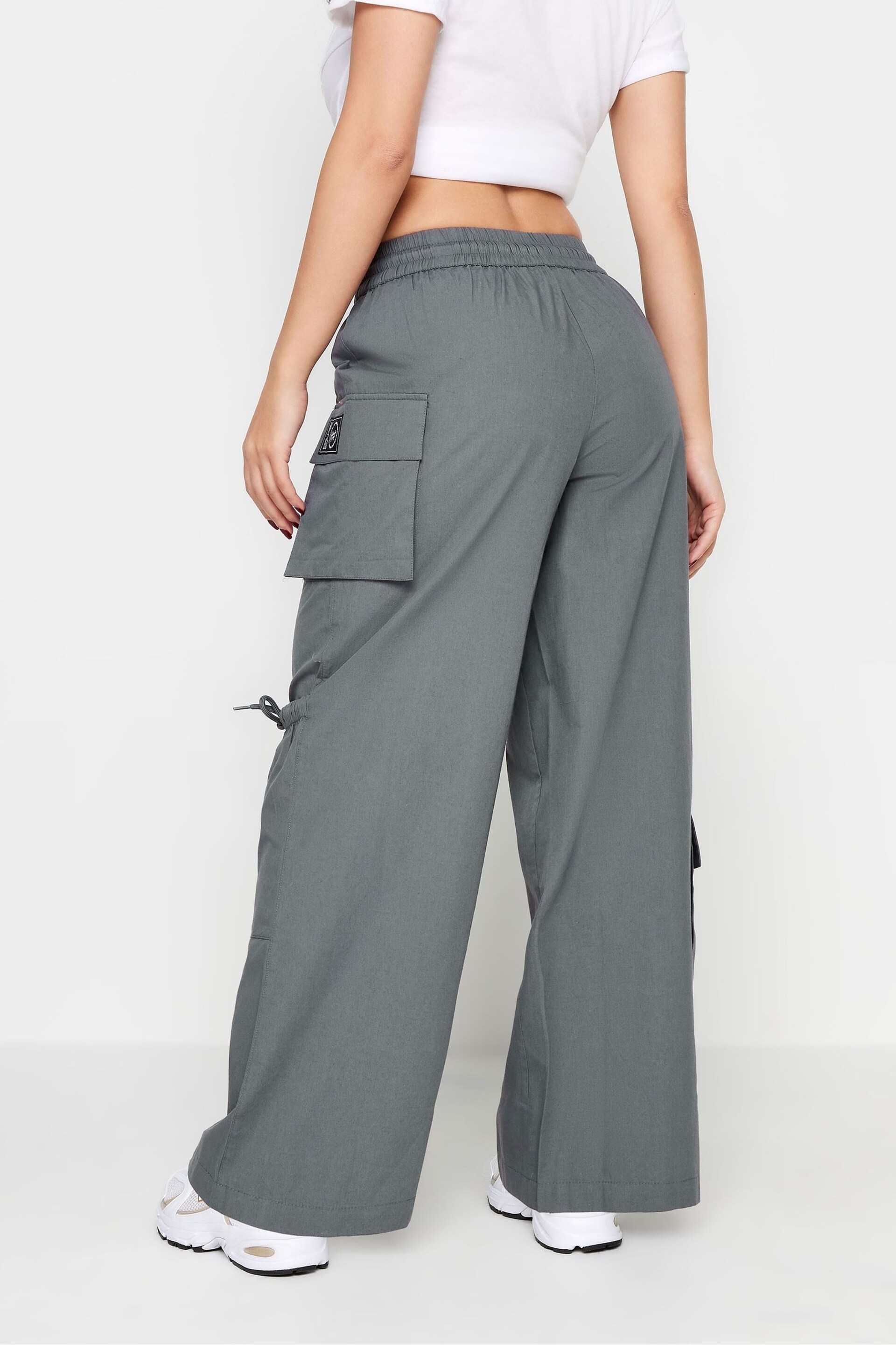 PixieGirl Petite Grey Pocket Detail Label Cargo Trousers - Image 7 of 9