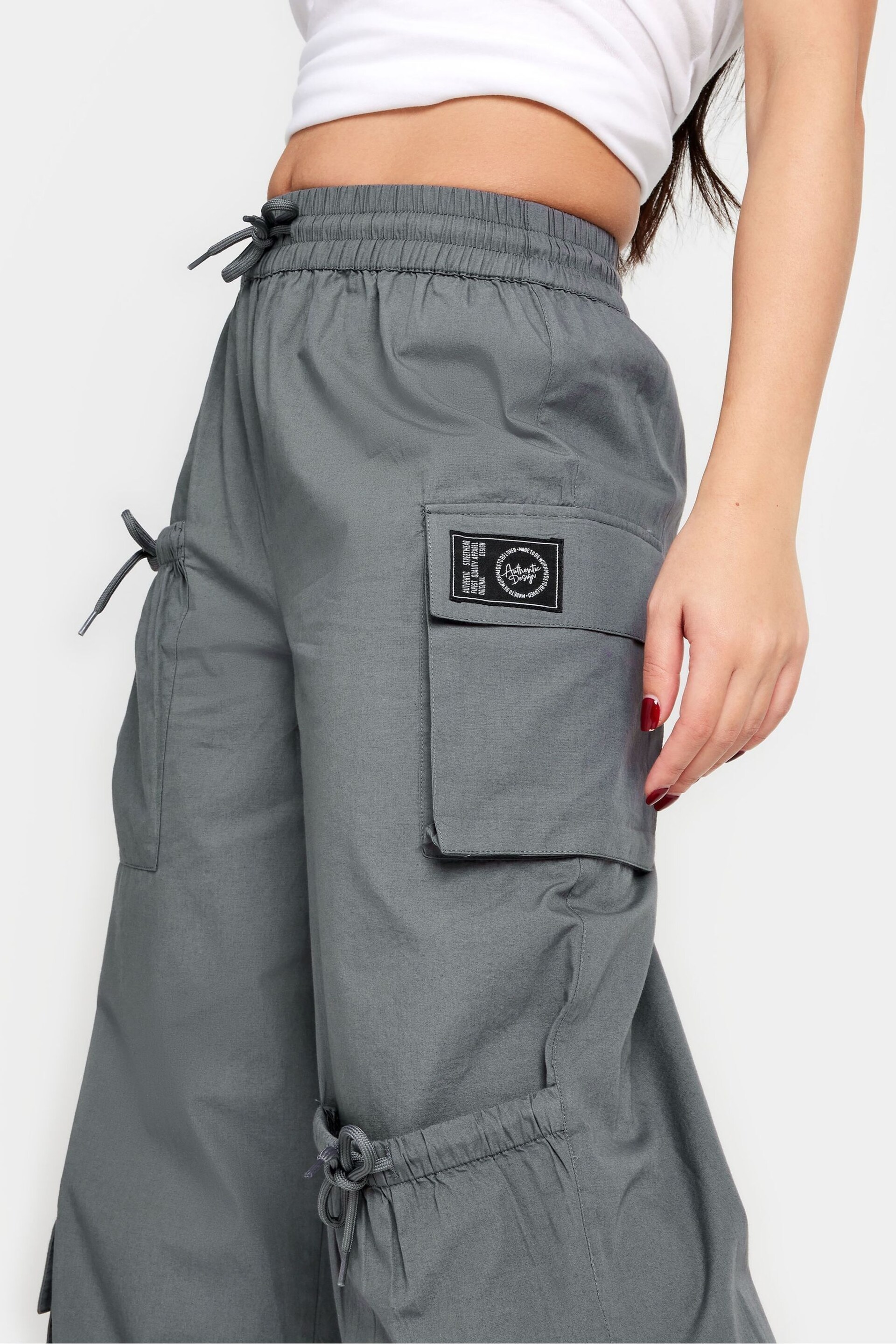 PixieGirl Petite Grey Pocket Detail Label Cargo Trousers - Image 9 of 9