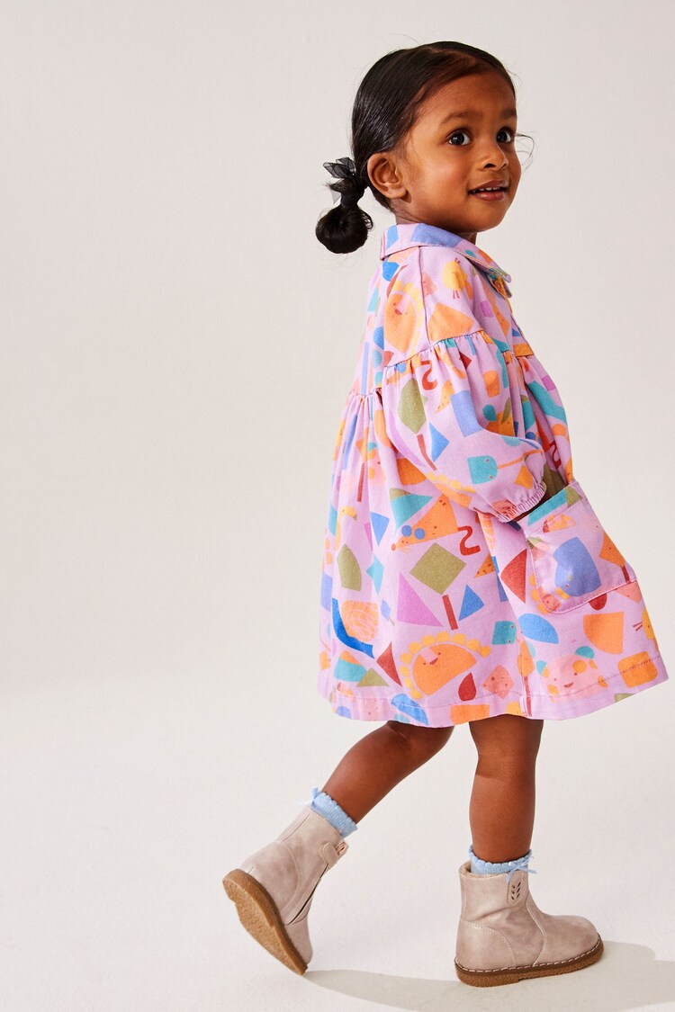 Buy Purple Character Print 100% Cotton Shirt Dress (3mths-8yrs) from ...