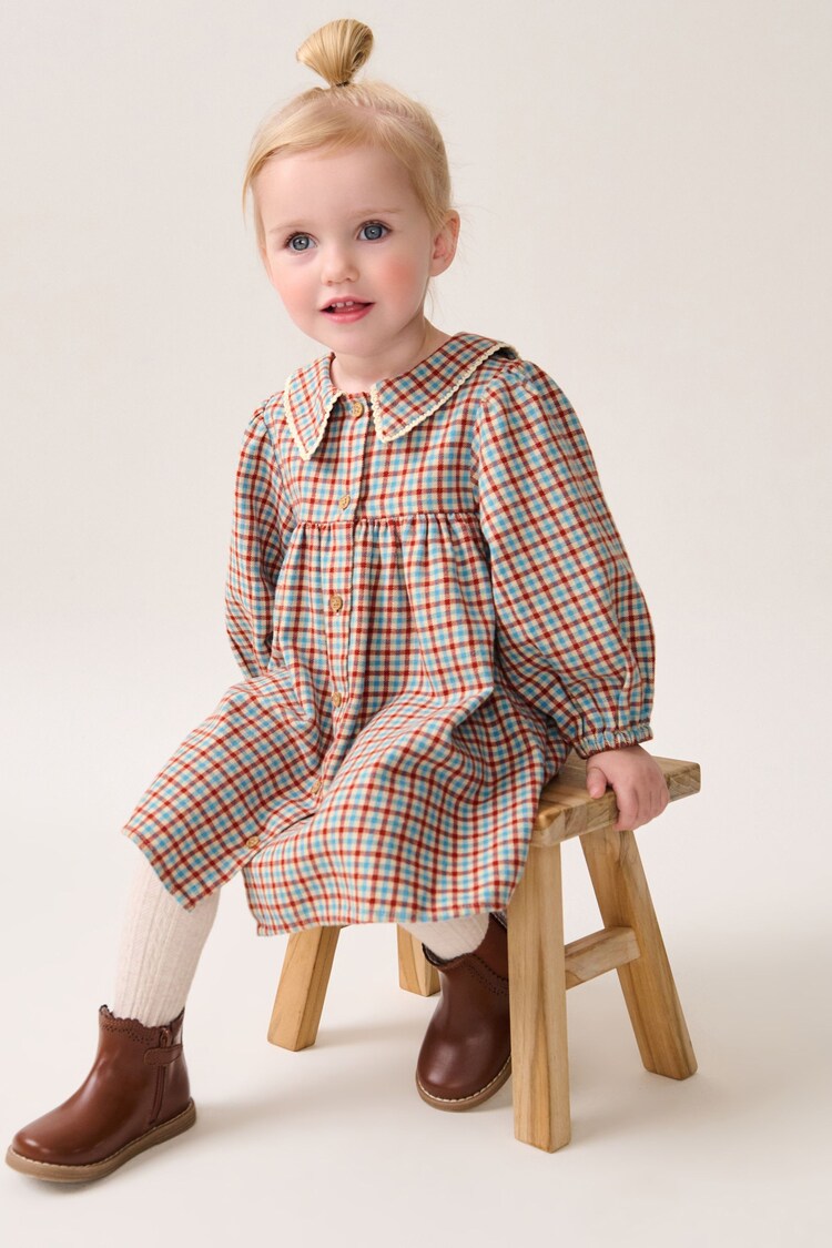 Buy Blue/Ginger Check 100% Cotton Collar Dress (3mths-8yrs) from the ...